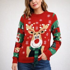 Ugly Christmas Sweater Ladies Small Rudolph The Red Nosed Reindeer Lights Up